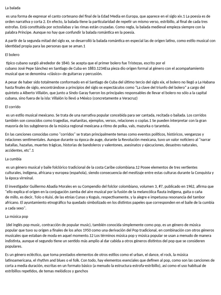 Evolución de la balada y géneros musicales | PDF | Musica Popular | Las ...