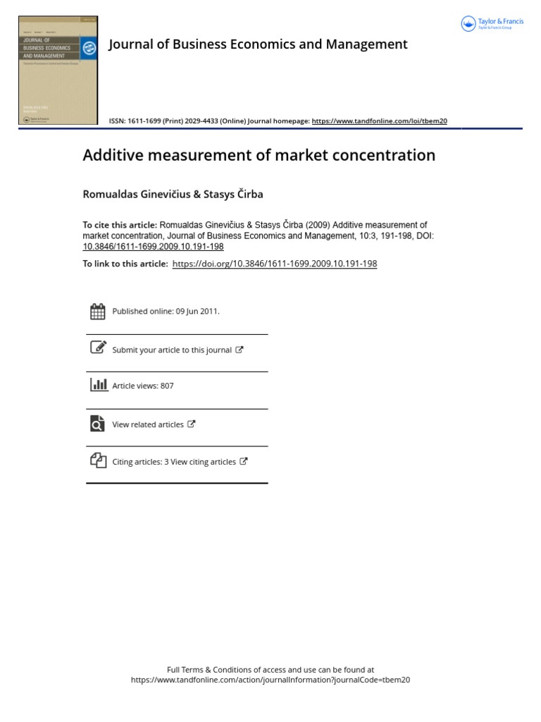 Additive Measures of Market Concentration | PDF | Monopoly | Entropy
