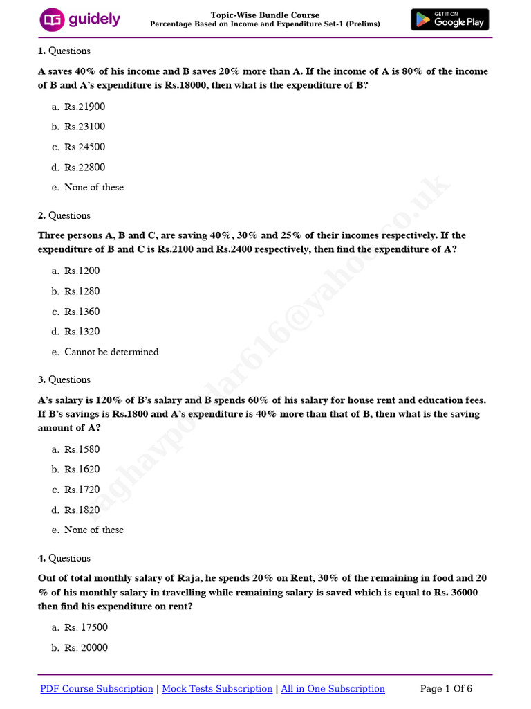 Income and Expenditure Questions Set 1 | PDF | Chess Theory | Chess