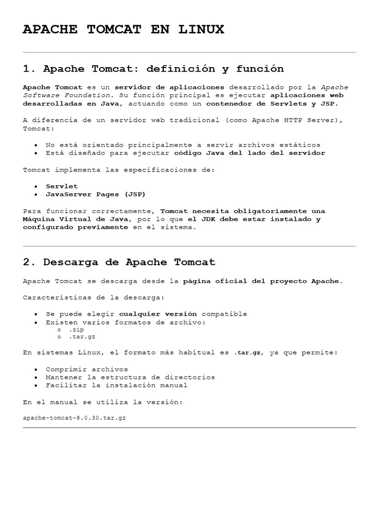 Instalación de Apache Tomcat en Linux | PDF | Desarrollo de software ...