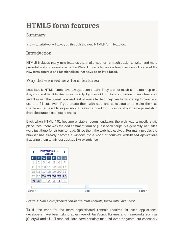 HTML5 Form Features Overview | PDF | Html5 | World Wide Web