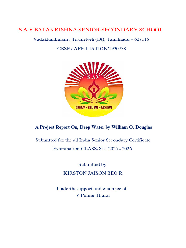 Deep Water Project Report - Class XII | PDF