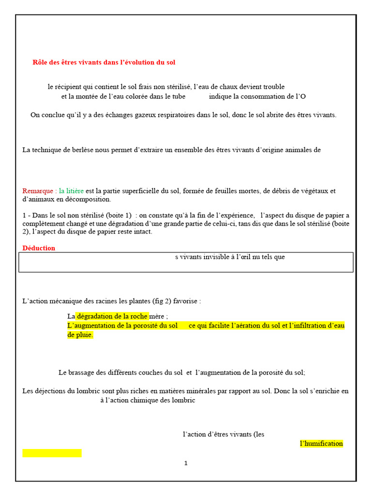 Rôle des êtres vivants dans le sol | PDF | Sol (pédologie) | Matériaux ...