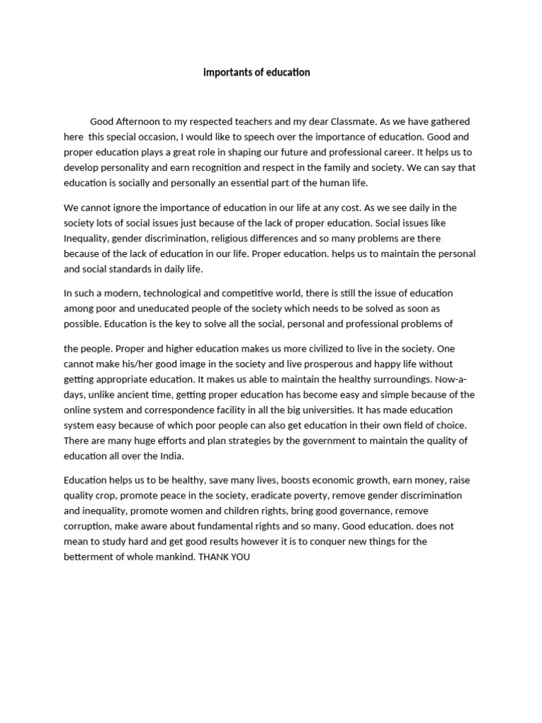 Importance of Education in Society | PDF