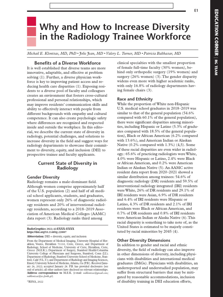 Importance of Diversity in Radiology | PDF | Radiology | Race And ...