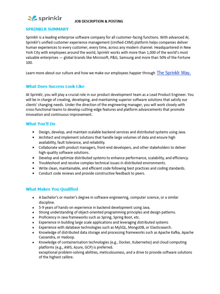 JD - Lead Product Engineer | PDF | Equal Opportunity | Computing