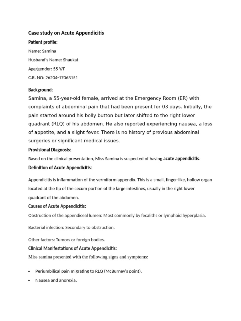 Acute Appendicitis Case Study: Samina's Diagnosis | PDF | Medical ...