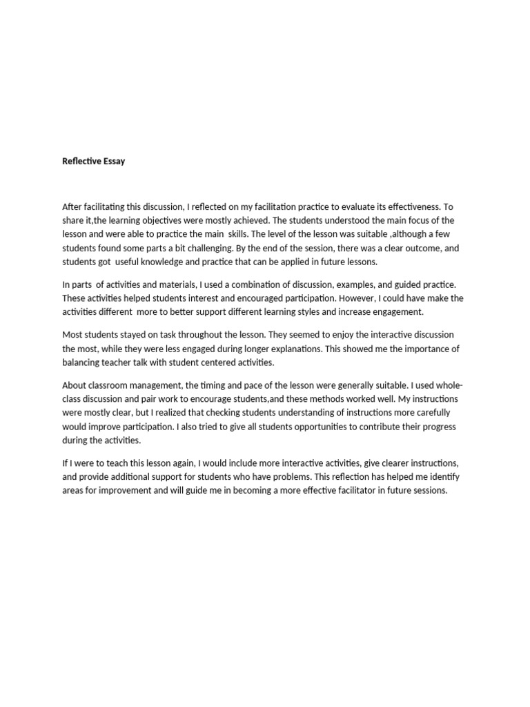 Reflective Essay on Teaching Effectiveness | PDF