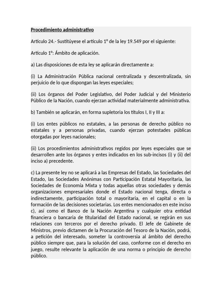 Procedimiento Administrativo - Ley 19549 | PDF | Sentencia (ley ...
