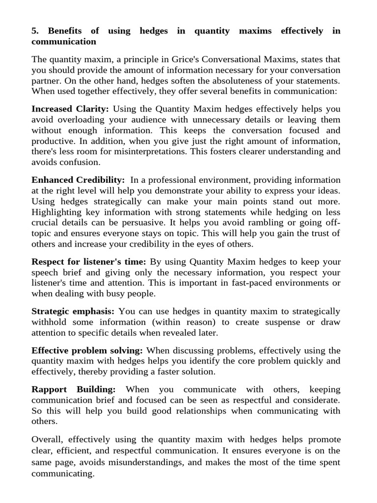 Benefits of Hedges in Communication | PDF | Communication ...