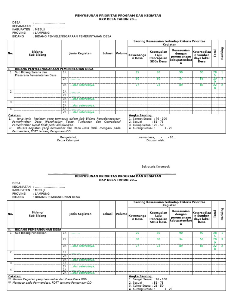 Prioritas Program RKP Desa Mesuji 2023 | PDF