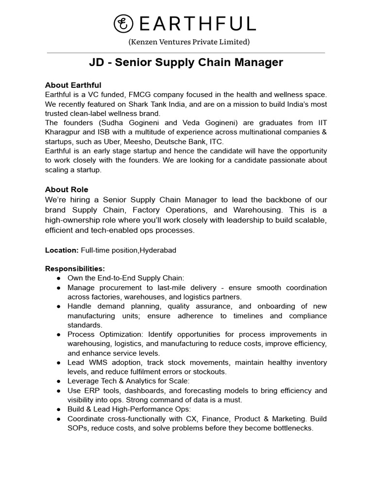 JD - Senior Supply Chain Manager | PDF | Supply Chain | Logistics