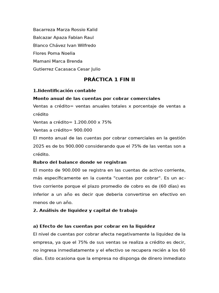 Análisis de Cuentas por Cobrar y Liquidez | PDF | Liquidez de mercado ...