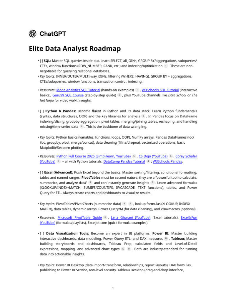 Elite Data Analyst Roadmap | PDF | Machine Learning | Statistics