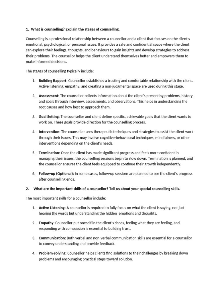 Counselling Stages and Essential Skills | PDF | Empathy | Cognition