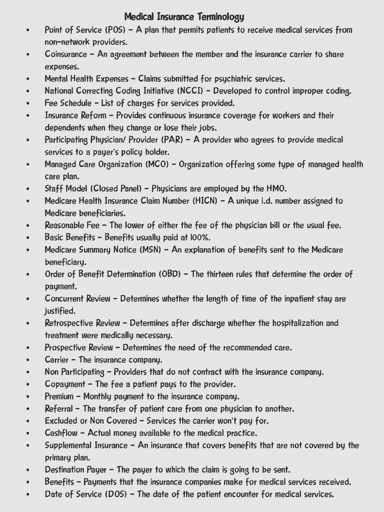 Medical Insurance Terminology | PDF