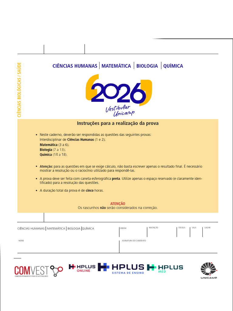 Instruções Prova 2ª Fase UNICAMP 2025 | PDF | São Paulo | Brasil