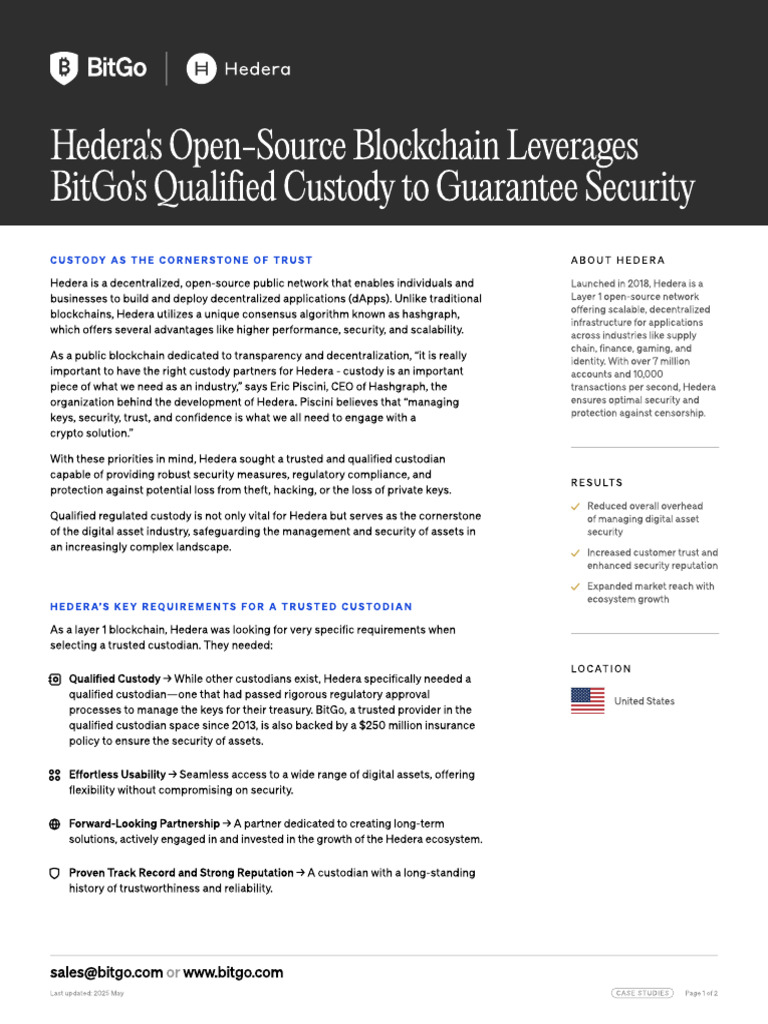 Hedera Blockchain Secured by BitGo Custody | PDF