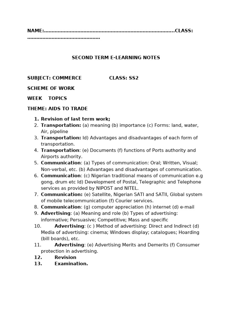 SS2 Commerce E-Learning Notes: Transportation | PDF | Communication ...