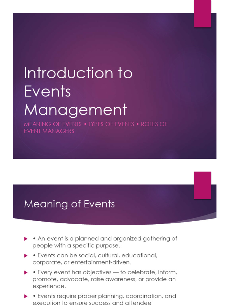 Events Management Overview and Roles | PDF | Business | Business Economics