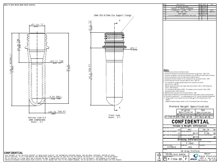 28g PET Preform Sales Drawing | PDF | Engineering Tolerance