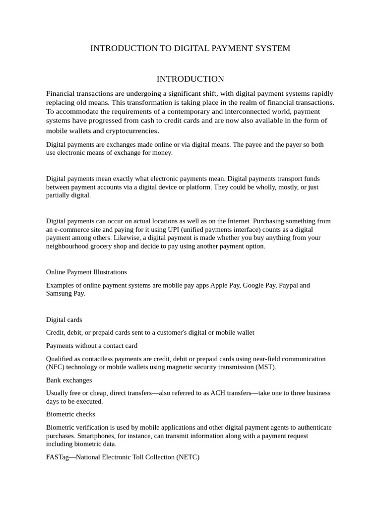 Introduction to Digital Payment System | PDF | Payments | Debit Card