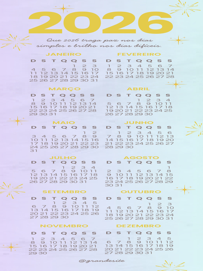 Calendário 2026: Dias e Meses | PDF