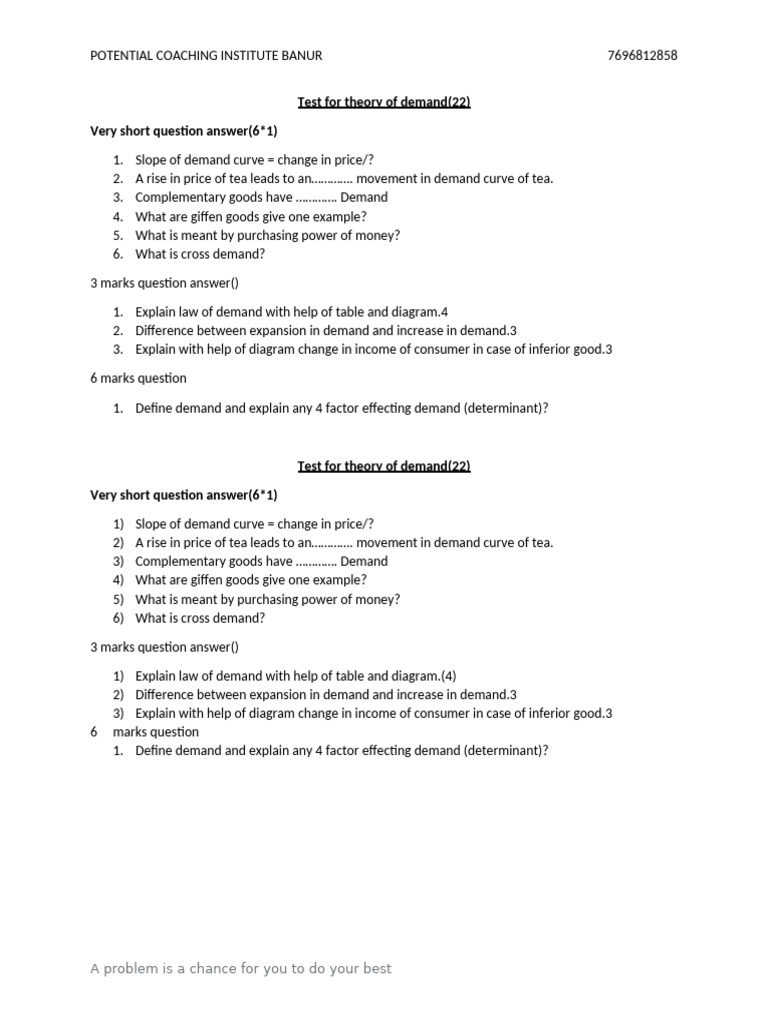 Theory of Demand Test Questions | PDF