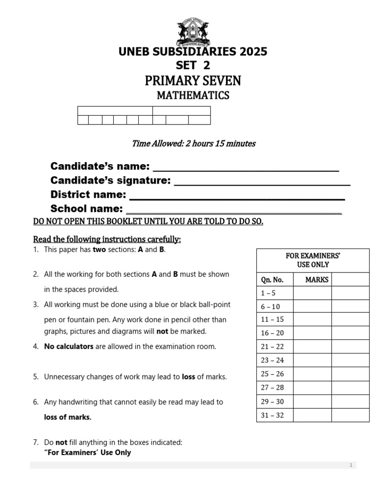 EOT 2 2025 P.7 Mathematics | PDF