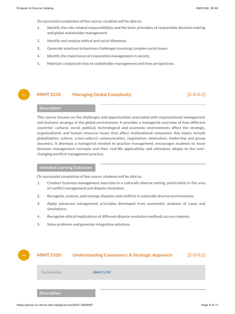 Course Catalog for MIMT Programs | PDF | Strategic Management | Social ...