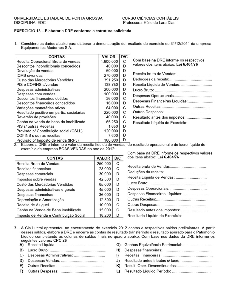 Elaboração da DRE para Empresas Contábeis | PDF | Receita | Imposto de ...