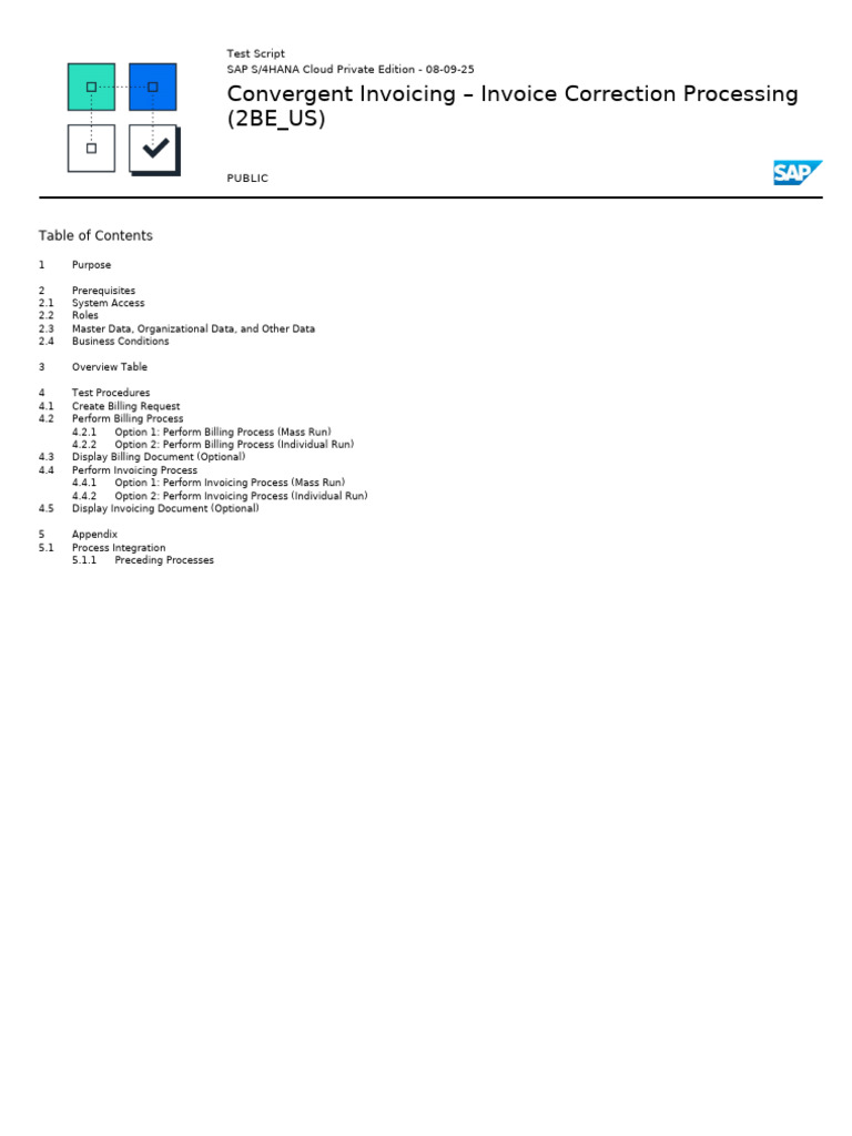 Invoice Correction Testing for SAP S/4HANA | PDF | Invoice | Debits And ...
