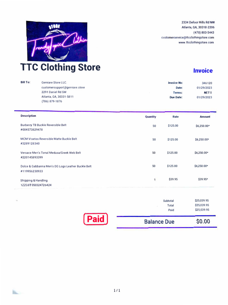 TtcclothingstoreINVOICES-1 | PDF