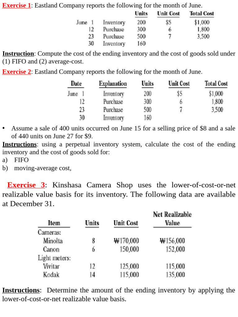FA-II Exercises inventories | PDF