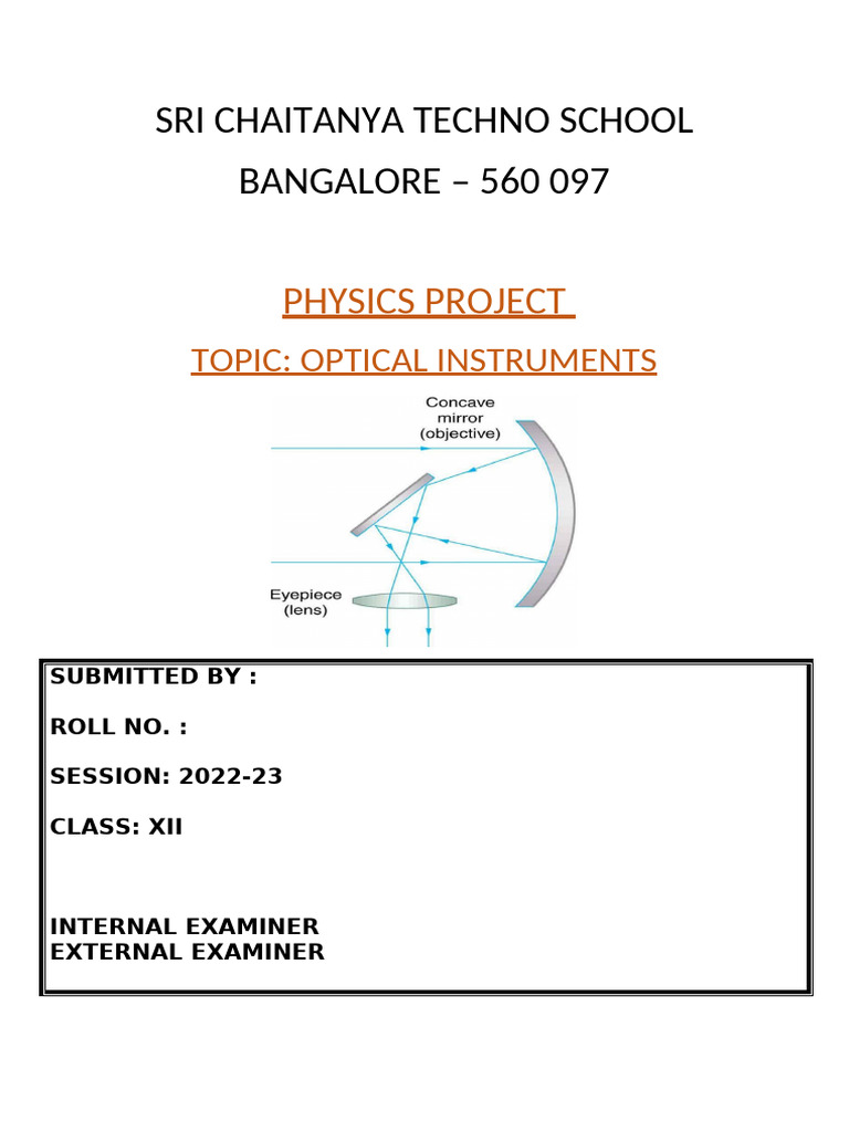 Optical Instruments Physics Project | PDF