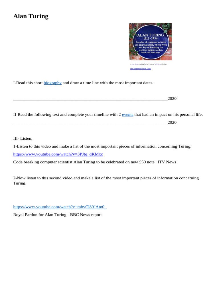 Alan Turing: Key Events and Impact | PDF