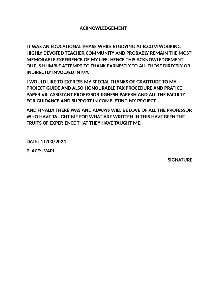 Acknowledgment of Educational Support | PDF