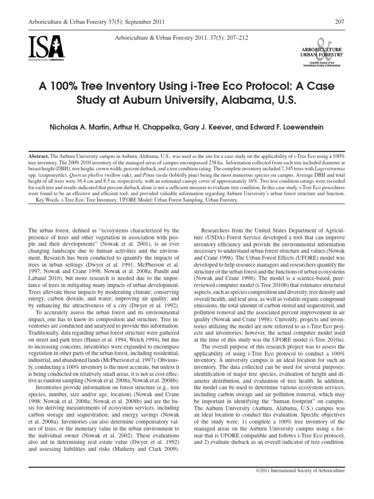 A 100 Tree Inventory Using ITree Eco Protocol A Case Study at Auburn ...
