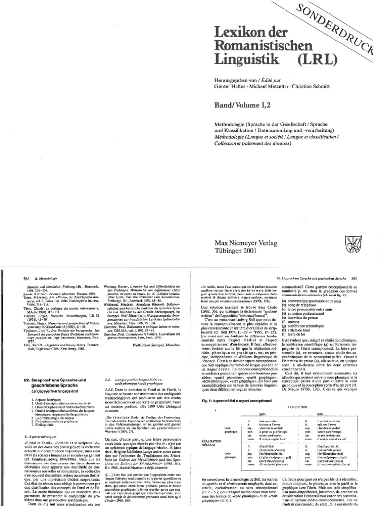 Koch, Oesterreicher (2001) Langage Parlé Et Langage Écrit (A66) | PDF