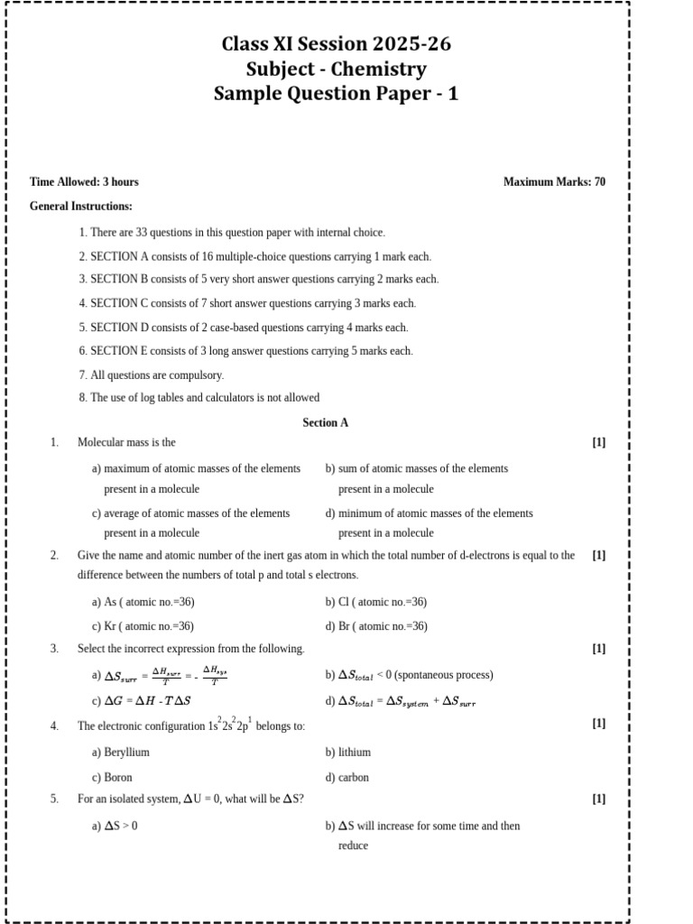 Cls 11. Sample Paper | PDF | Alkene | Cathode