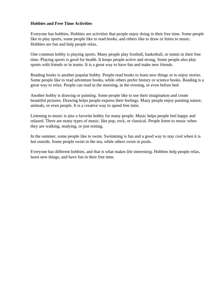 Hobbies and Free Time Activities | PDF | Sports | Hobbies
