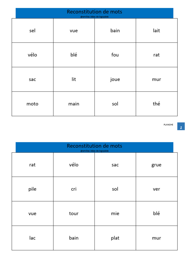 Reconstitution de mots pour enfants | PDF