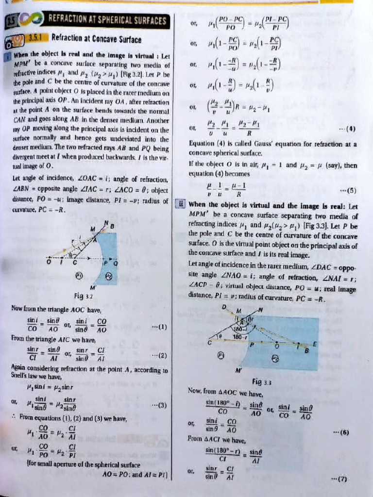 LENS Refraction at Spherical Surface | PDF | Light | Optics