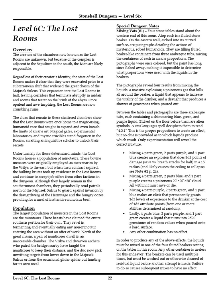 Lost Rooms of Stonehell Dungeon | PDF | Predation