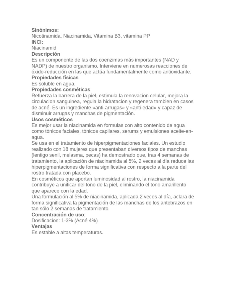 Beneficios de la Niacinamida en Cosméticos | PDF