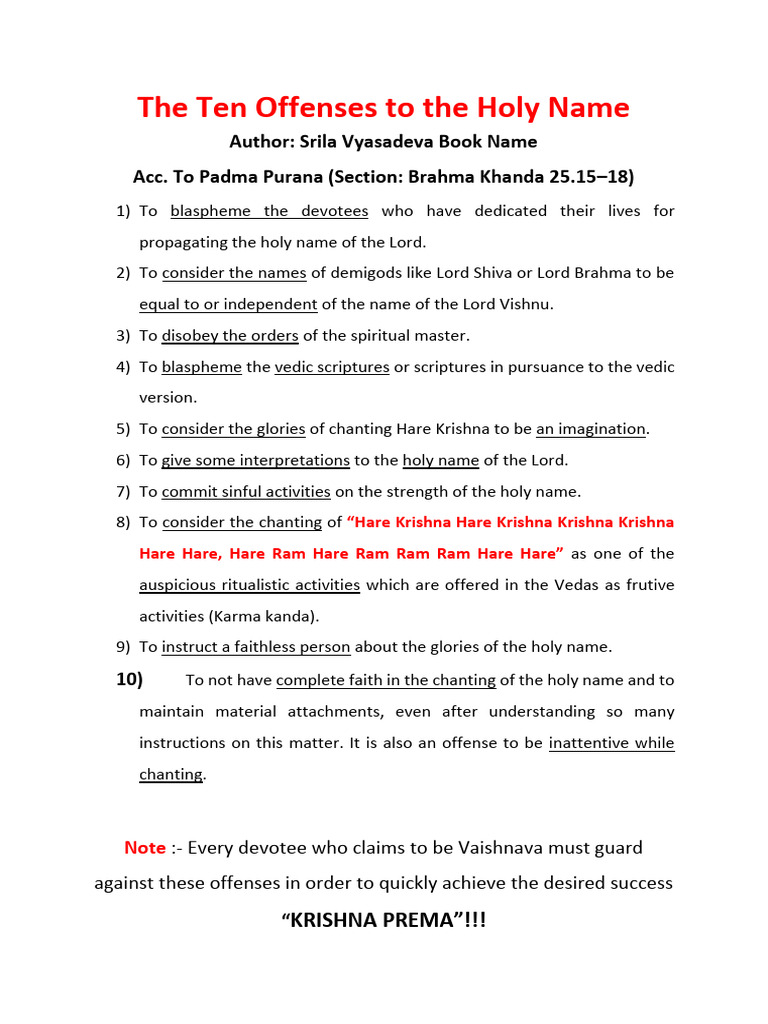 Ten Offenses to the Holy Name | PDF
