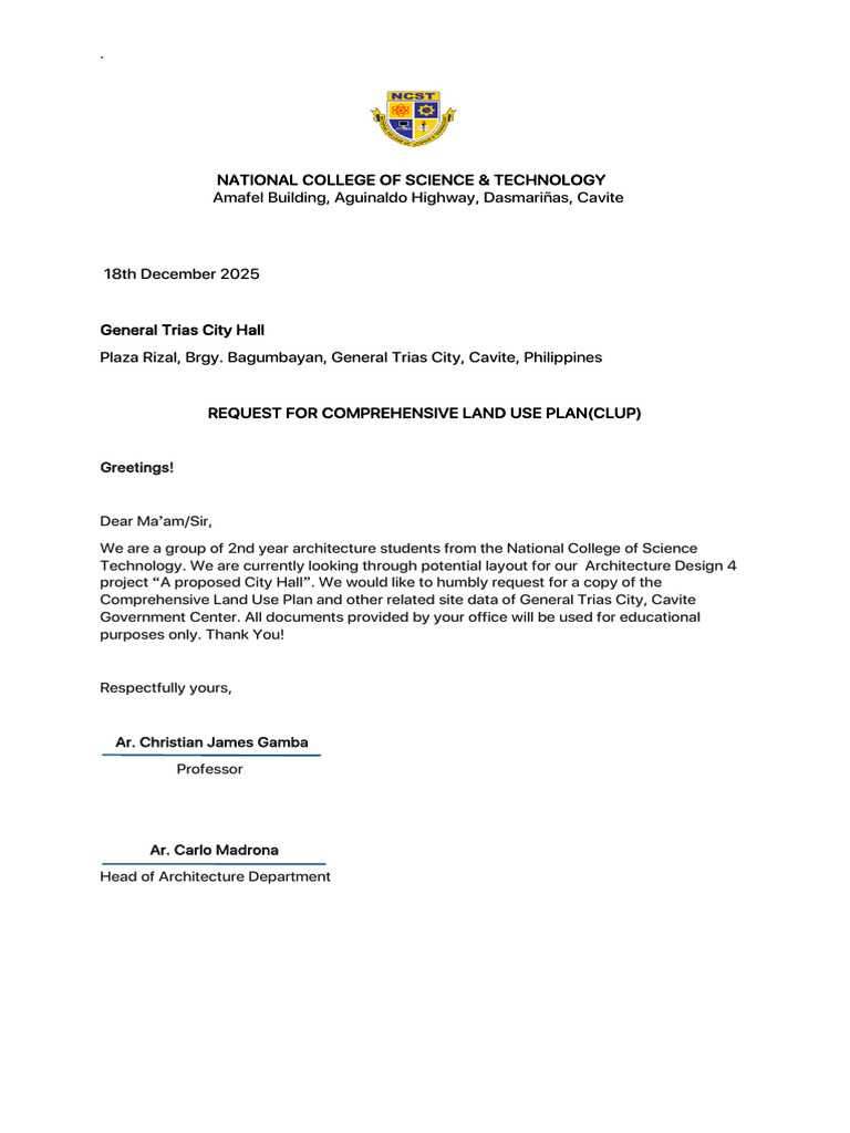 Request for General Trias CLUP Document | PDF