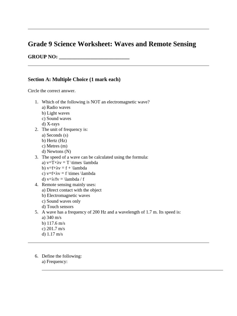 Grade 9 Science Worksheet | PDF