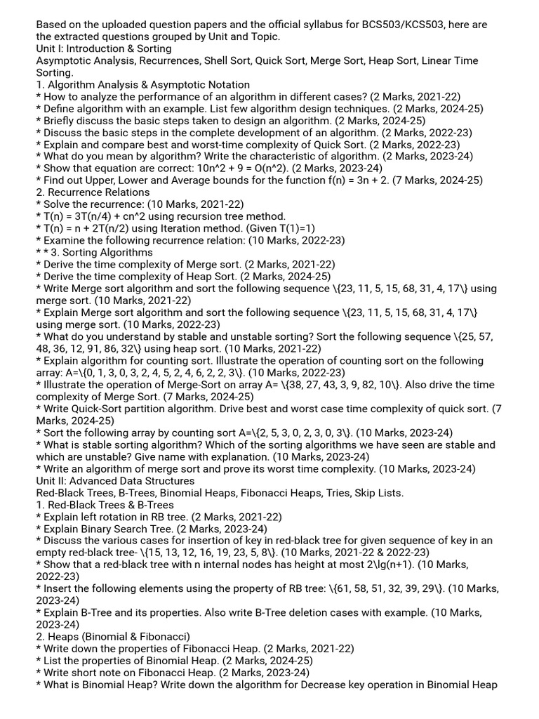 Daa most repeated questions of all time | PDF | Recurrence Relation ...