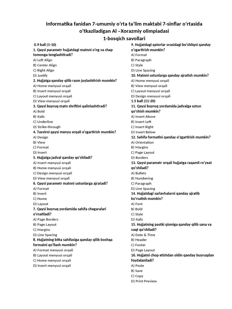 Informatika fanidan 7 | PDF
